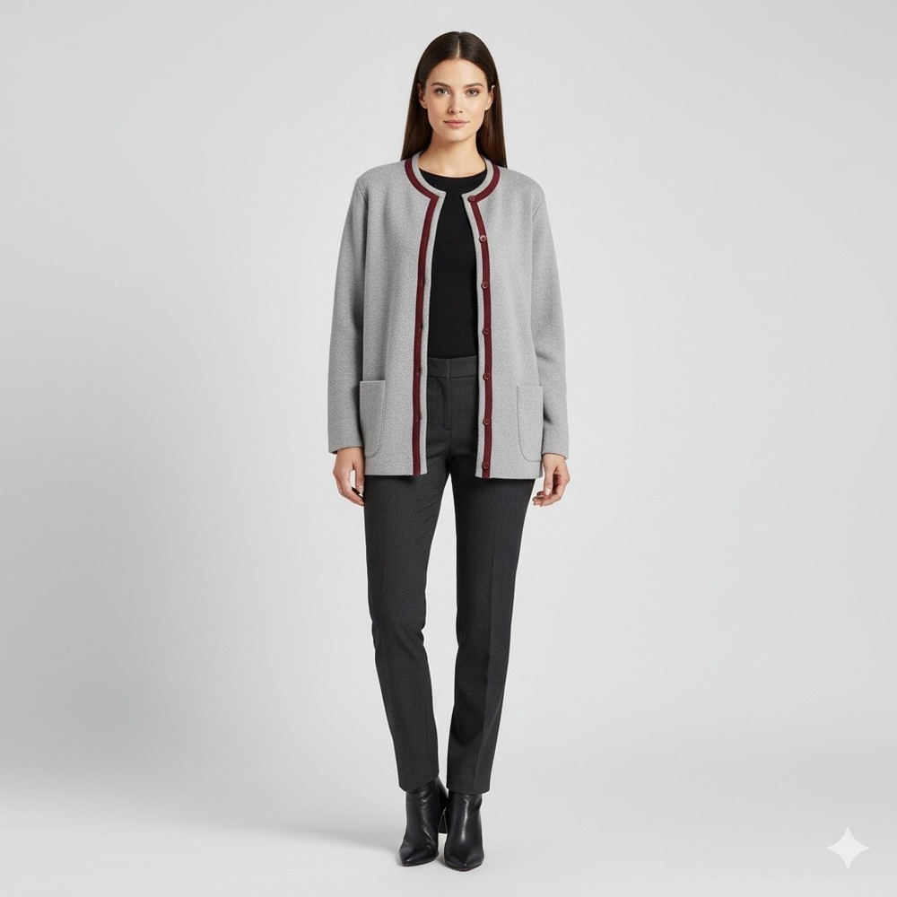 St. Croix Knits Women's Cardigan Gray Zephyr Wool Blend Size‎ 34 Career